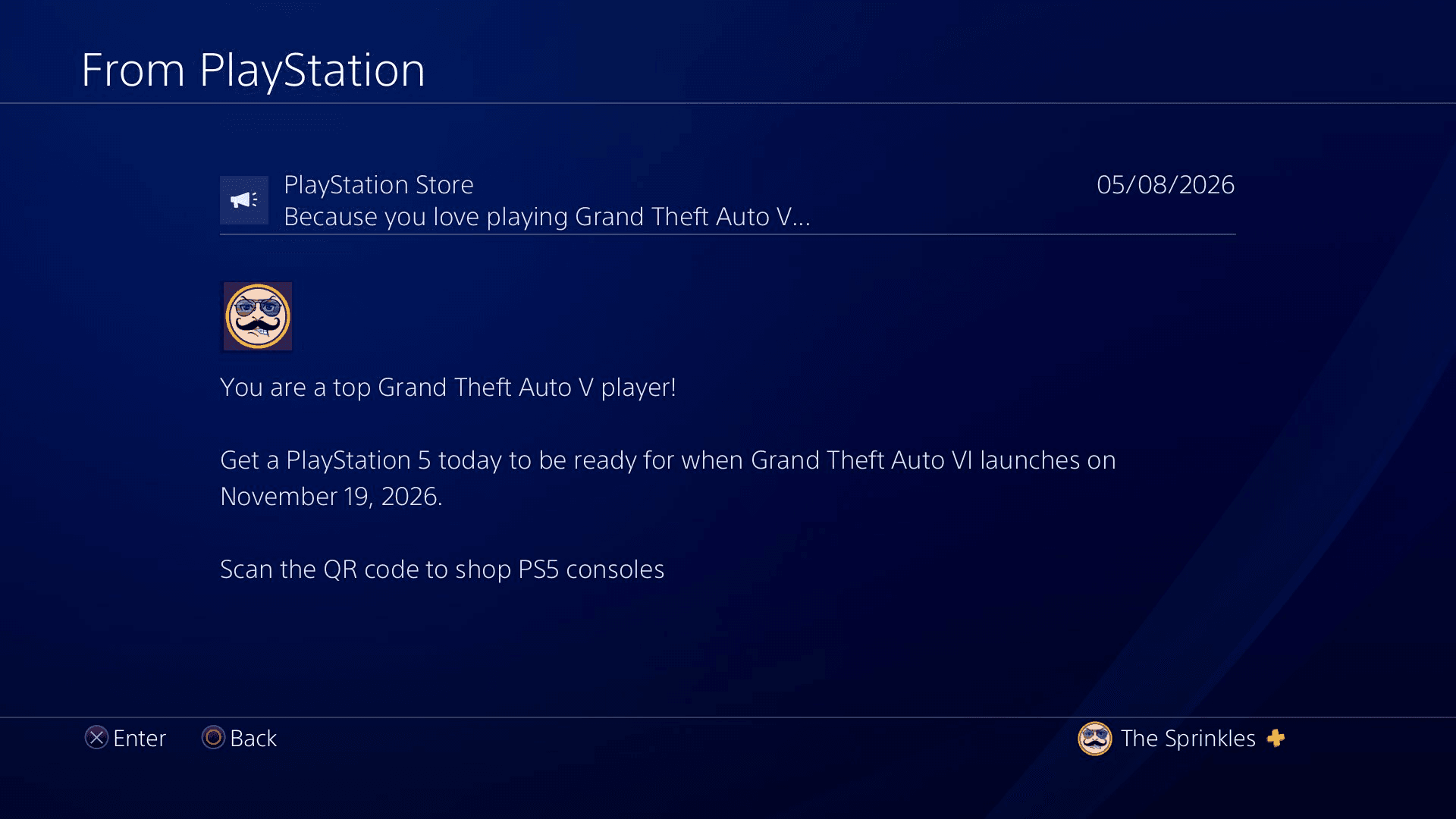 Письмо «топ-игроку» GTA V от Sony